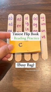This is the tiniest learning flip book I ever made and my 4 yr old loves it. Staple few construction paper and make a slit on top and bottom for the craft stick to slide thru. Write word families on craft stick and that’s it. Slide and read. A perfect busy bag tool to practice reading. Don’t forget to check out the resources on cvc words - 124 words slider, reading cvc words, cvc simple sentences and comprehension and word family list. Comment below if you need the link to any of it. Follow @lea