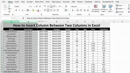 How to Insert Column Between Two Columns in Excel
