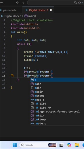 Digital-clock-simulation⏰C language #coding #code#beginners #programming #shortsfeed #shorts #viral