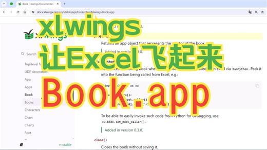 xlwings让Excel飞起来 第07集 book.app等相关函数
