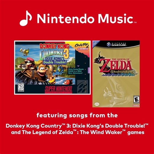 Tap into Nintendo Music today: https://ninten.do/6188UTr8Y Music from the Super NES title Donkey Kong Country 3: Dixie Kong's Double Trouble! and the Nintendo GameCube title The Legend of Zelda: The Wind Waker are now available on the Nintendo Music app for Nintendo Switch Online members! | Nintendo Switch