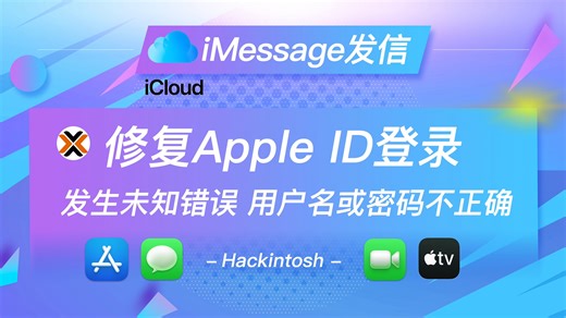 PVE macOS apple id 登录提示验证失败发生未知错误、用户名或密码不正确的解决方式修复iMessage发信App Store登录问题OC引导