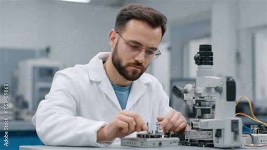 Engineer Working with Precision Instruments in Modern Laboratory Setting 4k video footage