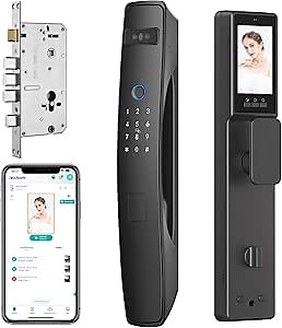 3D Face Recognition Smart Door Lock,Palm Vein Recognition Video Smart Lock with Camera,Build-in WiFi,Doorbell,APP Control,Security WiFi Fingerprint Smart Mortise Lock for Front Door
