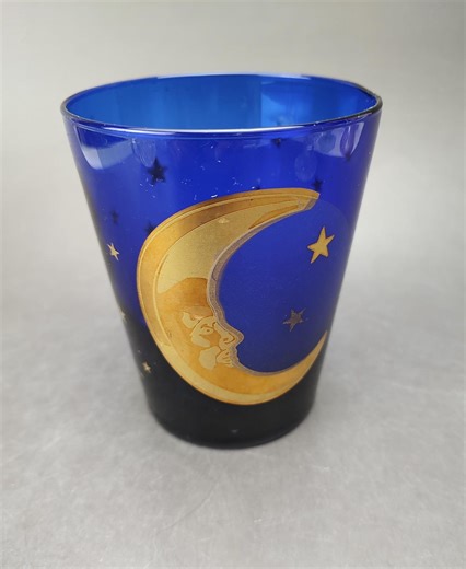 Vintage 90s Cobalt Blue Glass Celestial Moon and Star Tumbler - Etsy