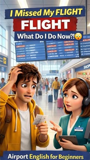 Learn English with Stories 😳 I Missed My Flight! 😱 What Do I Do Now?