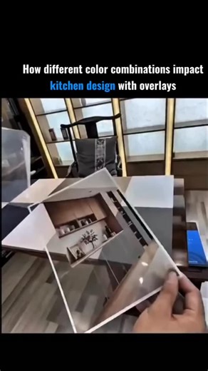 Trendingsociety on Instagram: "Transparent color overlay sheets make kitchen planning smarter and more confident. By layering pre-printed cabinet finishes directly over a layout, designers can instantly compare light, dark, and dual-tone options and see how each choice changes the mood of the space. From bright, open aesthetics to bold contrast and depth, every overlay reveals how upper cabinets, base units, countertops, and flooring work together. This hands-on method reduces guesswork, prevent