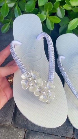 Bridal Pearl Flower Flip Flops: Silver Rhinestone Wedding Sandals - Etsy