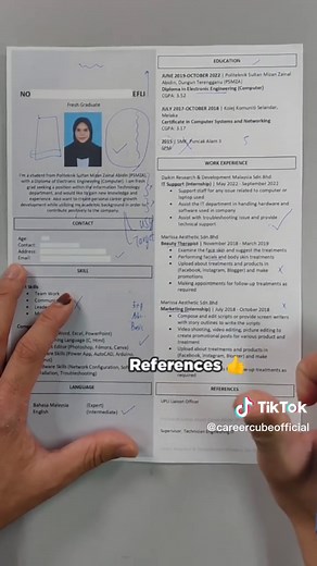 Contoh resume #careercube #fypシ #resumereview #careertips #carikerja #resume #cv #career #hello2023 #tiktokeducation