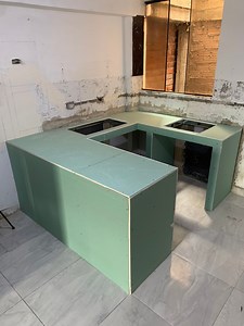 Mesa para cocina en drywall con enchapado de mármol ✅ ideas geniales para tu hogar 🏠 #drywall #seguidores @fans destacados | Kmdrywall