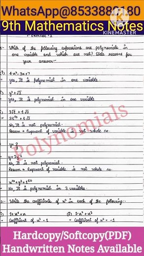 Polynomials handwritten notes pdf | class 9th maths chapter 2 pdf Maths notes by saalik sir notes