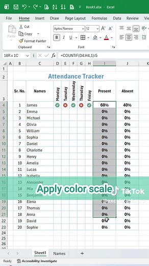Create attendance tracker from scratch in excel #learnontiktok #tiktoklearningcampaign #exceltips #learnexcelontiktok #foryoupage