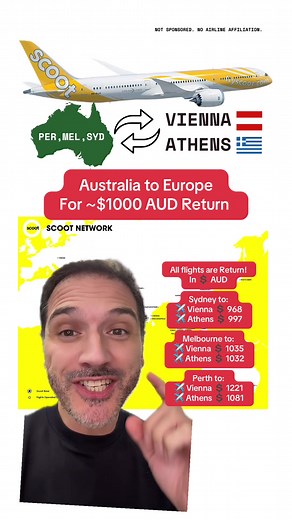 Cheap Flights on Scoot to Europe from Australia! Scoot is a low-cost airline based in Singapore, operating as a subsidiary of Singapore Airlines. Launched in 2011, Scoot focuses on providing affordable air travel options to various destinations in Asia and beyond. They are the budget subsidiary of Singapore Airlines and fly from SYDNEY, MELBOURNE, and PERTH. 🔗 Link in bio to book with Skyscanner and score the best flight deals ✈️🔥 My Exclusive Promo Codes: T&Cs Apply. 🎡 Klook Travel - Save up