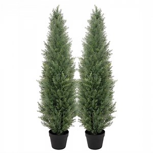 Nafresh 4ft UV Resistant Artificial Topiary Trees Outdoor with Full & Realistic Leaves, 48in Faux Cedar Tree for Outdoor and Indoor Decor, 2Pack