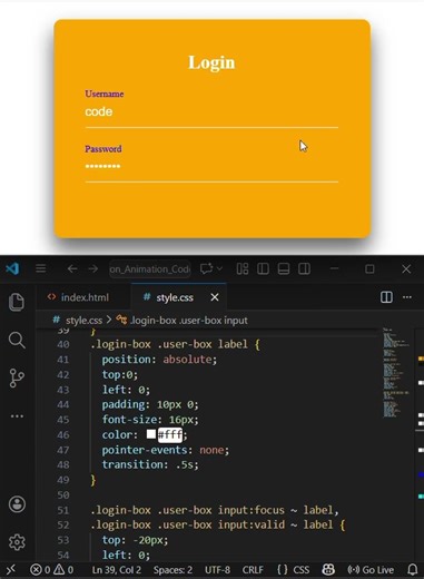 How to create a login page by using HTML, CSS in VS code.