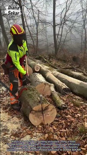 Smart Log Splitting Technique with Steel Wedge | Fast & Efficient Wood Processing
