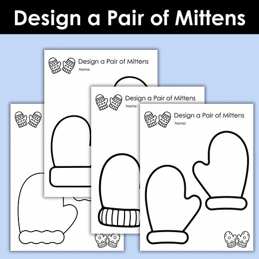 Design Your Own Pair of Mittens, 4-page Printable Set, Kids Winter Craft, Mitten Coloring Pages, DIY Winter Activity - Etsy