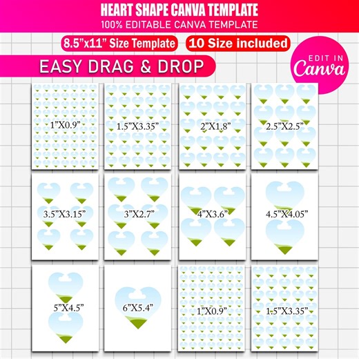 Heart Shape Canva Template Bundle | 10x Sizes Heart Necklace Photo Locket Gift | Editable Heart Button Template, Digital Heart Shape Designs - Etsy