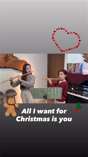 每到聖誕節一定會聽到的歌曲🎵 瑪麗亞凱莉的 all I want for Christmas is you🥰 是小田老師與 小靚的長笛二重奏🪈 . 小靚從0開始跟小田老師學習長笛，大約學習約半年的時間，已經可以跟老師一起合奏了👍🏻👍🏻👍🏻超級棒的 | 安安老師音樂工作室