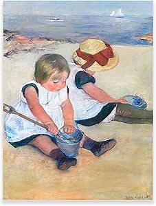 ROSVIOL Mary Cassatt Prints - Children Playing on The Beach Canvas Wall Art - Impressionism Painting - Children Picture Poster Canvas Print Posters Artworks Bedroom Living Room Decor Unframed