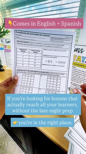 Stephanie Marrero | Teacher Tips on Instagram: "These guided notes walk students step-by-step through finding slope from two points, without the confusion, chaos, or “I forgot my calculator” drama. We’re talking: ✨ A mini lesson that actually makes sense 🧠 Guided practice with built-in scaffolds 📄 Independent practice + exit ticket to check understanding 🌎 English + Spanish versions (because access matters) No more guessing which y goes where. No more reteaching the same skill for a week. Jus