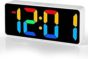 Small Digital Alarm Clock for Bederoom, Large Big Numbers Display with Brightness Dimmer,Dual Alarm, Snooze,12/24Hr,Adjustable Volume Loud Bedside Alarm Clock for Kids Teens Boys Girls (White)