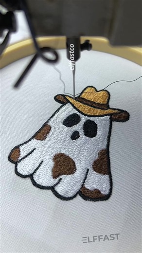 🤠🐄 Cowboy Ghost with a Cow Print Hat #embroidery #embroideryart | embroidery