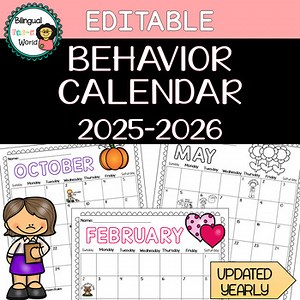 Behavior Calendar ** Editable** 2025-2026