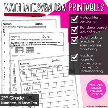 Math Intervention 2nd Grade Printables Place Value | RTI Progress Monitoring