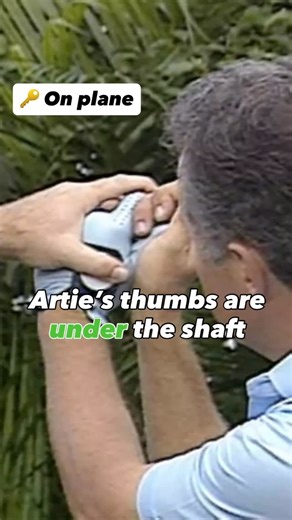 Jimmy Ballard Golf on Instagram: "💭 What’s a good feel to help students stay on plane? ⛳️ Feel the thumbs under the shaft in your backswing when you grip the club correctly. This feel helps keep the club from getting too flat or steep. If the thumbs move to the side of the shaft, you are off plane and laid off. But when the thumbs stay under, you’re right on plane with the proper hand action. 🔥 A simple but powerful feel that can help your swing! #jimmyballard #golf #golfswing #golftips #golfs