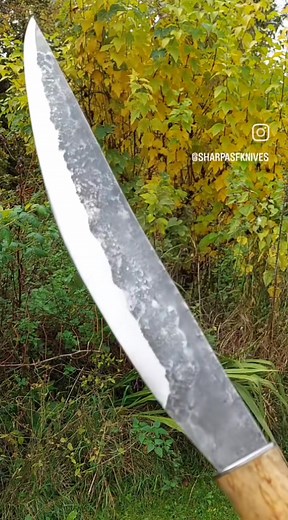 17 reactions | This is my interpretation of yakutian batiya tool. My version is probably lighter and shorter than usual, but I wanted it closer to a light machete. The blade is forged from spring steel, with tang running through the whole handle made from Karelian birch. You can find more pics and detailed description on my website. And it's available! #forged #bushcraft #yakut #yakutianknife #batiya | Sharp as F Knives | Facebook
