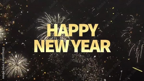 New Year's Eve countdown with fireworks background and New Year's greetings