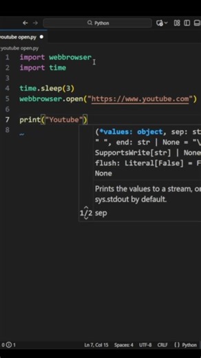 Python Script That Opens YouTube Automatically 😱 | Beginner Friendly #shorts #coding #python