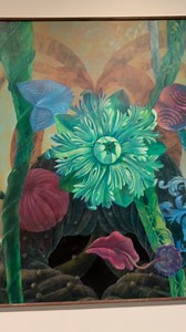 Step into the subconscious mind of Steve Lotz... 🌀Lotz's paintings feature recurring iconography and anatomical metaphors, such as swirling plant tendrils, blossoming florals, spores, orbs, oceans, and clouds. ☁️ These elements symbolize his subconscious understanding of his experiences in the world. Lotz has stated that he does not draw connections between an artwork and his life until long after he has created it, only contemplating the potential messages and meanings from a distance of the o