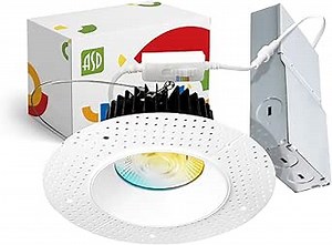 ASD Trimless LED Recessed Lighting 6 Inch, 24W 120V Round Commercial Downlight, Canless Dimmable Lights for Ceiling with J-Box, 5 CCT 2700K-5000K, CRI 90+, IC Rated, ETL, Energy Star, White