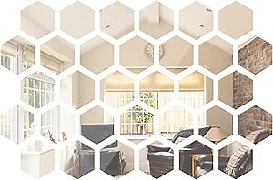 Shappy 24 Pieces Hexagon Mirror Wall Sticker Removable Acrylic Mirror Setting Wall Sticker Decal Honey Comb Decal for Living Room Bedroom Home Decor(15 x 18 x 9 cm)