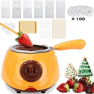 Yellow Chocolate Fondue Pot,Luxury Electric Chocolate Melting Pot Set with Fork and Model Tool,Candy Pot for Melt Caramel Cheese Sauce,Romantic and Fun Gift