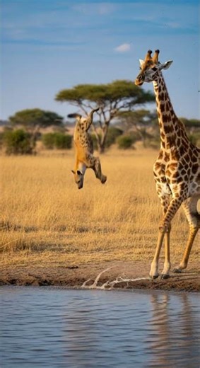 What is the hyena trying to do to the giraffe watch this wild moment #wildlife #nature #animals
