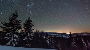 Starry night in the forest in winter - Free Stock Video