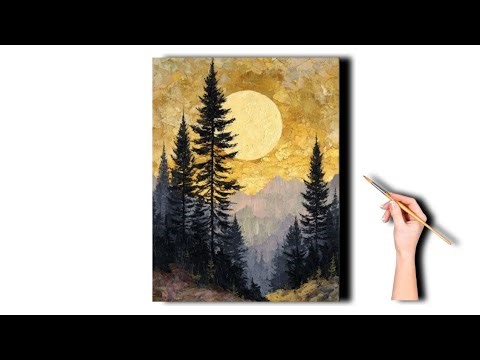 Magical Moonlight Forest Acrylic Painting | Easy Landscape Tutorial 🌙