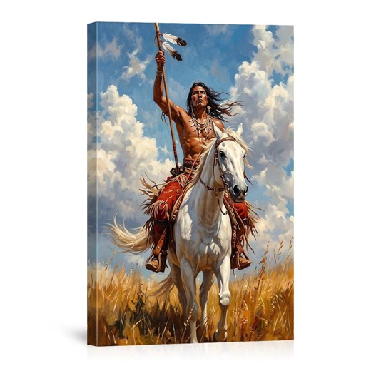 Native American Warrior on White Horse Canvas Wall Art – Tribal Plains Warrior With Spear for Living Room Bedroom & Southwestern USA Made - Etsy