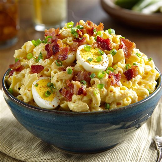 Deviled Egg Macaroni Salad with Bacon Description: This isn't your grandma’s macaroni salad — this is a mashup of deviled eggs, creamy pasta, and crispy bacon. It’s bold, tangy, smoky, and absolutely irresistible. Perfect for BBQs, potlucks, or next-level meal prep. Ingredients: 2 cups elbow macaroni, cooked and cooled 4 hard-boiled eggs, chopped 4 slices crispy bacon, crumbled ½ cup mayonnaise 2 tbsp Dijon mustard 1 tbsp apple cider vinegar ½ tsp smoked paprika Salt & pepper to taste Optional: 
