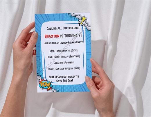 Superhero Birthday Invitation Template, Comic Book Party Invite, Editable Canva Template (digital Download) - Etsy