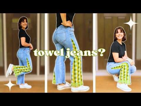 Upcycle Skinny Jeans Into Wide Leg Jeans Using a Vintage Towel