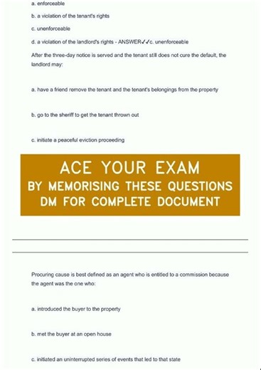 CALIFORNIA LEGAL ASPECTS OF REAL ESTATE FINAL EXAM QUESTIONS AND CORRECT DETAILED ANSWERS AGRADE1599