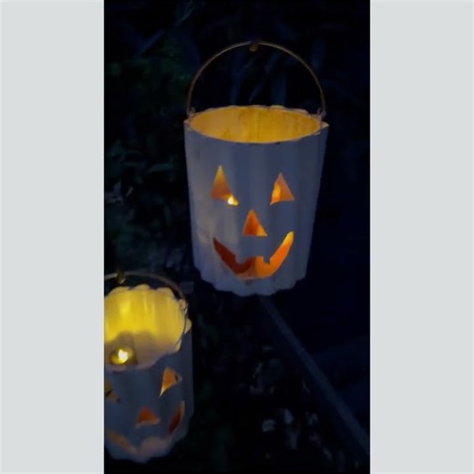 Metal Jack-o’-Lantern Pail Luminaries, Set of 2