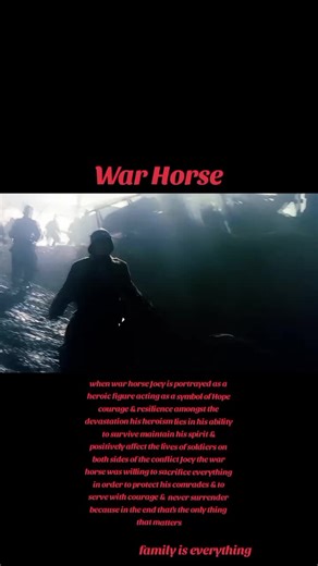 #Movies #FYP #Foryou #War #Horse #Courageous #Courage #Heroic #Joey #Courageous #Heroic #Foryou #FYP #Add #Yours when Joey a war horse is portrayed as a heroic figure acting as a symbol of Hope courage and resilience amongst the devastation of War his heroism lies in his ability to survive maintain his spirit and positively affect the lives of soldiers on both sides of the conflict Joey was willing to sacrifice everything through his courage and bravery to carry out his missions with honor and c