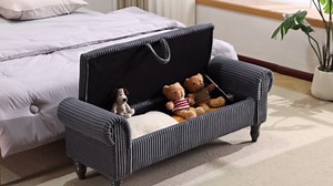 51.5" Bench for End of Bed Storage Benches, Queen End of Bed Bench Corduroy Upholstered Storage Ottoman Window Bench with Storage, for Bedroom, Entryway, Closet, White