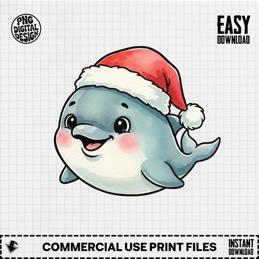 Christmas Dolphin PNG, Santa Hat Dolphin, Digital Download PNG, Cute Dolphin Clipart, Holiday Dolphin, Xmas Animal Png - Etsy