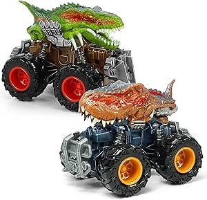 Oriate Dinosaur Monster Trucks Velociraptor and T-Rex Car Toys for Boys Age 4-7 3-5, Dino Racing Games Push and Go Car, ATV Trucks Toys for Toddlers Boys Girls